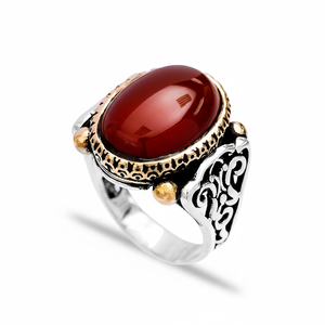 Red Agate Oval Shape Gemstone Authentic <b>Men</b> <b>Ring</b> Turkish Wholesale Handmade 925 Sterling Silver - Product Image 2