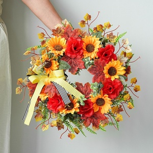 Factory Supply Front <b>Door</b> Artificial Fall <b>Wreath</b> Pumpkin Pine Cone Berry Thanksgiving Harvest <b>Wreath</b> for Indoor Decorations - Product Image 2