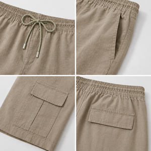 Pantalones Cortos Cargo Beige para Hombre con Logotipo Personalizado, Cintura Elástica, Estilo Bermuda, Color Sólido, Tela Oxford, Costuras Limpias - Product Image 3