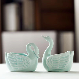 Nordic Swan a forma di ceramica smaltata carnosa Mini vasi da fiori per la casa all'aperto giardino decorazione Desktop con piattini - Product Image 2