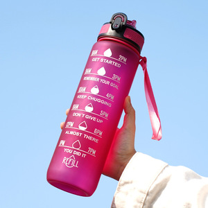Bouteille d'eau de sport écologique de 32 oz avec marqueur de temps, grande capacité de 1000 ml, graduée, motivante, pour les sports de plein air, les voyages, l'eau bouillante - Product Image 2