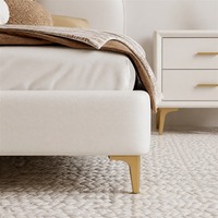 Lit enfant nuage blanc crème, cadre en bois massif, tête de lit en cuir diamanté, mousse haute densité, lit pour filles avec pieds dorés