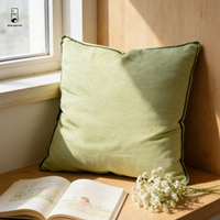 Französische Leinen-Kissenhülle mit Paspelierung - 100% Reiner Flachs-Kissenbezug - Steingewaschener Boho-Dekorbezug für Sofa und Bett