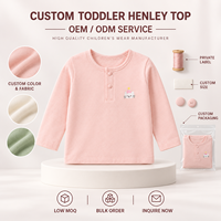 T-shirt Henley à manches longues brodé chat personnalisé pour filles, sous-vêtement en coton pour tout-petits et enfants, haut pour enfants, vente en gros OEM ODM