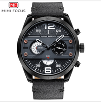 MINI FOCUS 0068 Montre homme Montres sport à quartz Bracelet en cuir Calendrier Semaine Date Étanche Montre-bracelet Horloge Marron Reloj