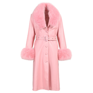 Luxury Sheep Skin Fur Collar Genuine Leather Trench <strong>Coat</strong> <strong>for</strong> <strong>Women</strong> Winter Solid Button Breathable Woven Detachable Collar Long - Product Image 1
