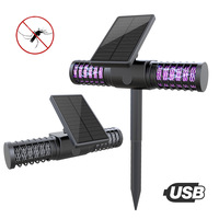 Tueur de moustiques solaire portable à LED, étanche IP65, haute tension 1200V, lumière UV 365nm, recharge USB, veilleuse