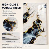 Panneau mural décoratif en PVC brillant MORLENX, imitation marbre UV, agate blanc, noir et or, pour la décoration intérieure d'hôtels et de villas