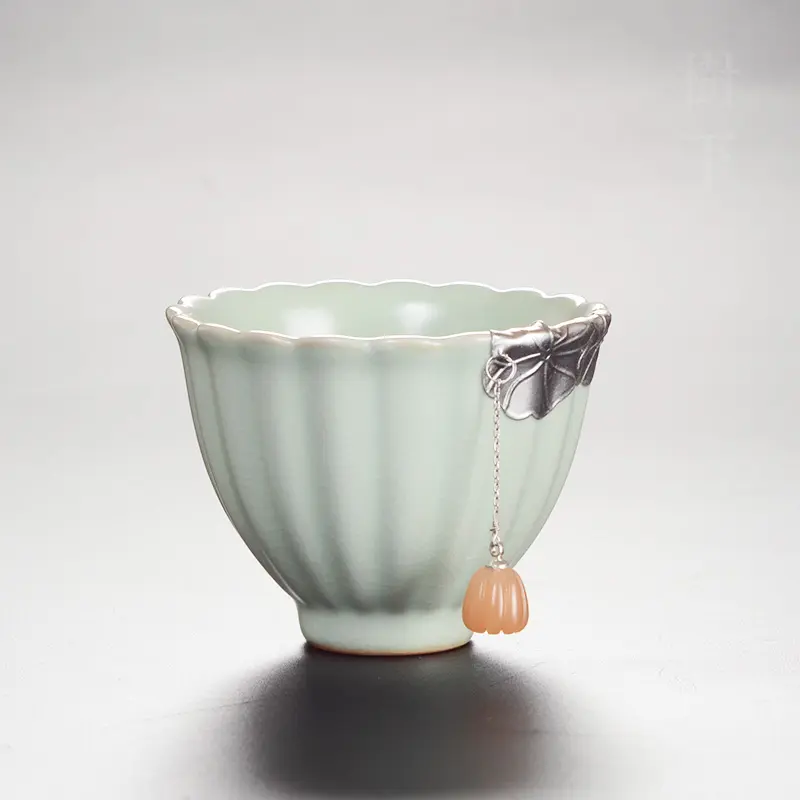 Japanese style ceramic cup pure handmade high-end personalized tea cup pumpkin jade pearl engraved ceramic cup