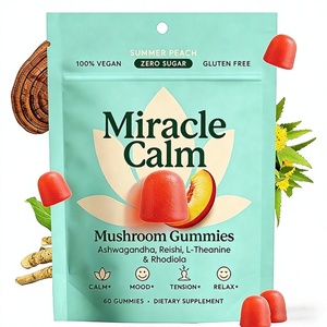 Gummies aux champignons Miracle Calm saveur pêche, sans sucre, véganes, OEM, marque privée, vente en gros pour le soutien du calme et <span class=keywords><strong>de</strong></span> <span class=keywords><strong>l</strong></span>'humeur - Product Image 1
