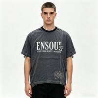 T-shirt Homme Personnalisé en Coton Lourd 100% Lavé et Vieilli, Coupe Classique, avec Impression Sérigraphique et Broderie de Patch