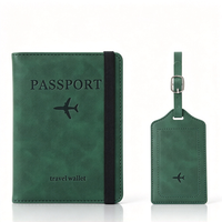 Ensemble Porte-Passeport et Étiquette de Bagage en Cuir PU à Motif Avion Multicolore pour Voyageurs