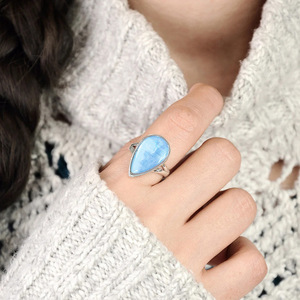 Anello a Goccia d'Acqua Blu, Stile Vintage Romantico, Elegante Accessorio di Moda per Feste e Outfit Quotidiani - Product Image 6