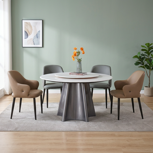 Ensemble de table à manger ronde moderne en marbre avec pieds en métal, design rotatif pour sièges, meubles de maison - Product Image 2