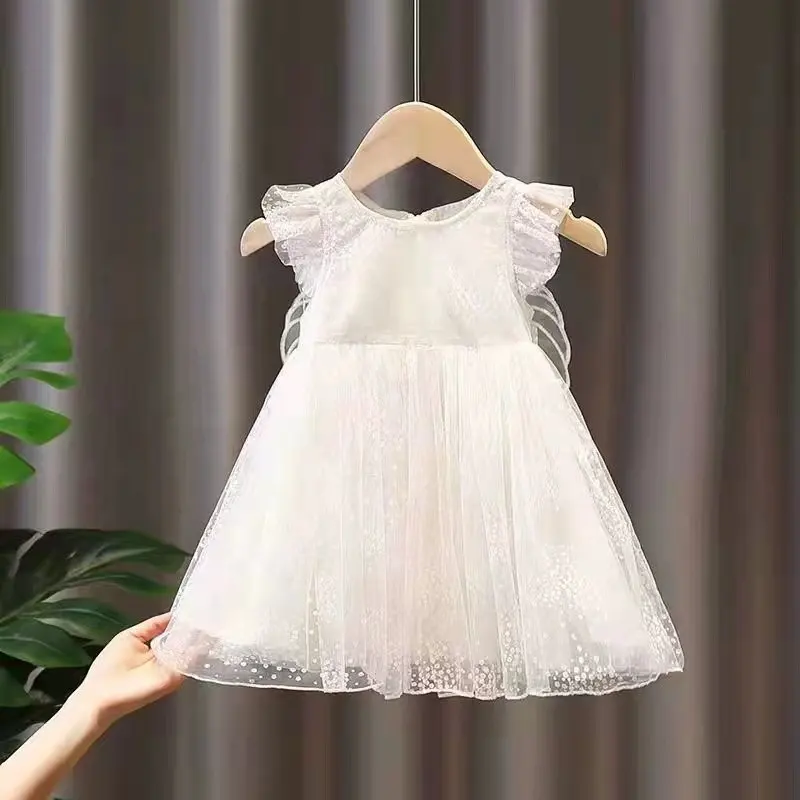 Ailes pour enfants jupe bébé net fil princesse fille robe pour été maille dos grand arc super fée jupes mignonnes