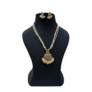 Elegante Juego de Collar Largo con Aretes, Chapado en Oro, Estilo Polki, de Latón de Primera Calidad, para Bodas y Fiestas, para Mujer - Product Image 2