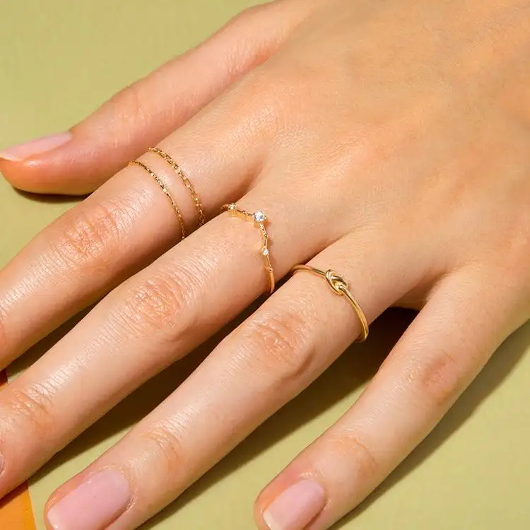 Dainty Creative Gold Plated Link Chain Ring Minimalist 925 Sterling Silver Thin Rings For Ladies Jewelry