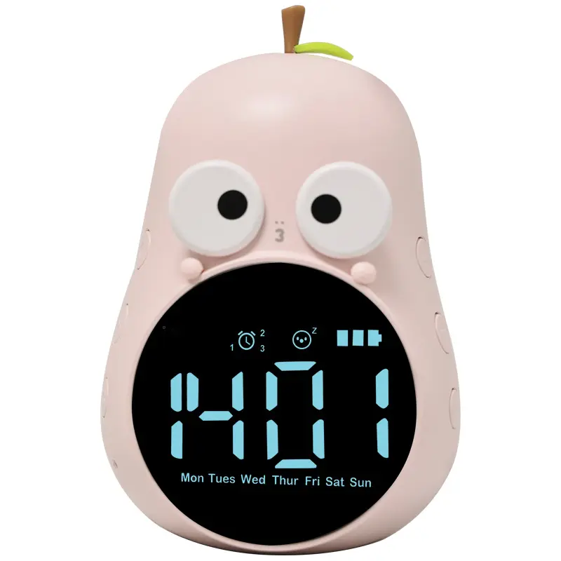Đồng hồ báo thức kỹ thuật số sáng tạo với thiết kế hẹn giờ hình Quả lê Dễ thương phim hoạt hình trẻ em dẫn đồng hồ hình vuông Máy tính để bàn