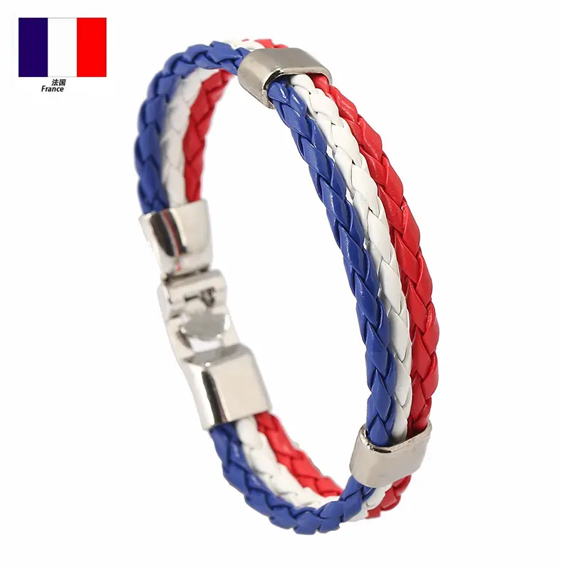 Fashion Surfer Sport National Flag Italy ES DE RU France Leather Bracelet for Men Women Rope Handmade Braided Wristband Jewelry