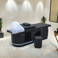 Mobilier de salon au design moderne et professionnel, bac à shampooing en céramique, chaise de lavage de cheveux en cuir PU, structure en acier inoxydable, table de massage