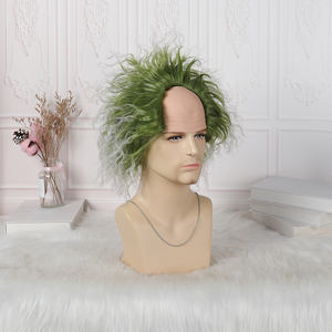 Ainizi - Peluca Corta y Rizada de 6 Pulgadas, Color Verde Mezclado con Blanco, Estilo Beetlejuice para Halloween - Product Image 3