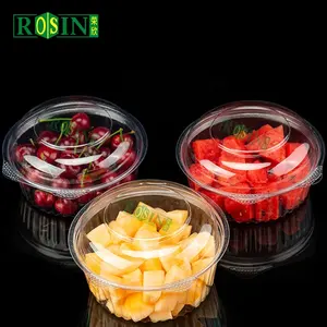 Embalagem de salada de frutas em plástico transparente descartável dobradiça personalizada recipiente