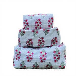 Indian Handmade Quilted <b>Makeup</b> Bag Vintage Style Large Travel Toiletry Bags Cotton Fabric Wash Cosmetic Pouch Organizers - Product Image 1