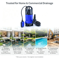 Pompe de drainage submersible à haut débit et basse pression avec capteur automatique 230V, pompe à eaux usées en plastique pour drainage de piscine OEM