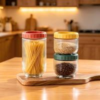 Stoples Penyimpanan Makanan Kaca Bergaris Vertikal dengan Tutup Sekrup Berwarna, Wadah Pantry untuk Makanan Kering, Organizer Dapur, Grosir, OEM