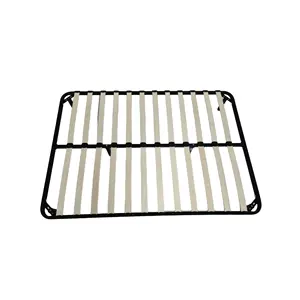 木製ベースの金属フレームに浮かぶ高品質の金属製ベッド無垢材のスラット3列のスラットベッドフレーム