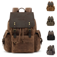 Sac à dos pour ordinateur portable 15 pouces en cuir véritable vintage Sac à dos de voyage en toile à la mode pour hommes et femmes Camping