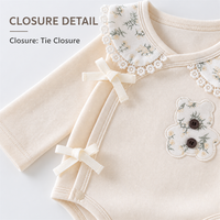Body bébé à manches longues avec nœud latéral, imprimé floral et ours, col en coton, unisexe, doux, respirant, quatre styles, OEM, marque privée