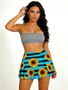 Minifalda Casual de Cintura Natural con Corte en A - Azul y Negro, Fibra de Leche, Alta Elasticidad para Verano - Product Image 3