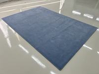 Tapis de salon de haute qualité fait main en laine et soie viscose bleu, design uni