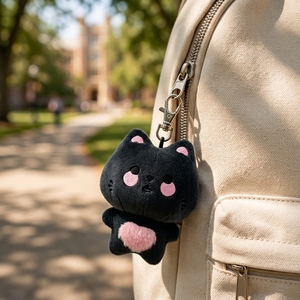 Llavero de Gato de Peluche Negro con Corazón Rosa Bordado de 10cm, Suave, Lindo, de Dibujos Animados, Colgante para Bolsa, Decoración, Regalo - Product Image 5