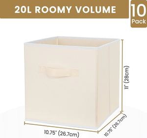 Lot de 10 bacs de rangement pliables en tissu avec poignées décoratives gris clair pour vêtements et chaussures - Product Image 2