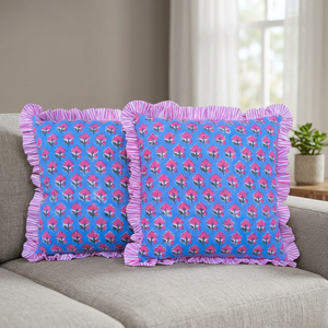 Funda de Almohada Estampada a Mano con Diseño Floral Rosa, Hecha en India, de Algodón Suave, para Sofá, Cama o Cojín - Product Image 1