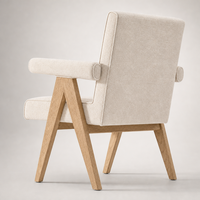 Fauteuil de salle à manger de luxe avec structure en chêne massif et assise rembourrée crème pour hôtel, restaurant, villa, projet de salle à manger