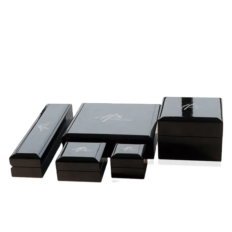 カスタムジュエリーボックス、黒の光沢のある木製ジュエリーボックスセット