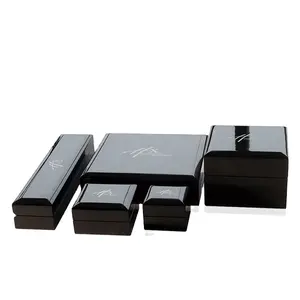 Custom Jewelry Boxes Black Glossy Wooden Jewelry Box Set