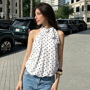 Pure Desire Sexy Mesh Camisole Top Backless Halter <b>Tie</b> Polka Dot Print Sweet Spicy Cute Blouson Loose - Product Image 3