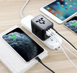 Kubus portabel All-in-One isi daya Cepat 4 USB 2 tipe-c US EU AUS UK Adaptor perjalanan konverter internasional Universal seluruh dunia