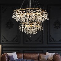 Suspension en cristal post-moderne de luxe, style villa française, ovale réglable, pour salon chic, restaurant, hôtel, milieu de gamme
