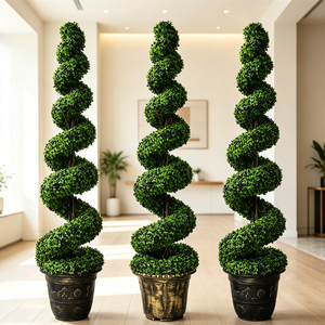 Arbre topiaire en spirale artificiel, plante en plastique en pot, buis torsadé, résistant à l'eau, résistant aux UV, verdure pour jardin extérieur, patio - Product Image 1
