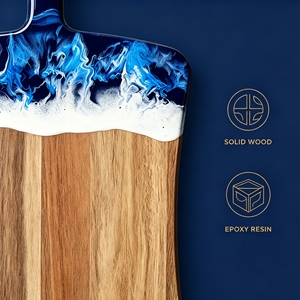 Planche à découper en résine et bois d'acacia motif vague océanique avec poignée pour la décoration de cuisine - Product Image 3
