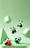 Figurine de panda en PVC, accessoire décoratif, petite, avec pousses de bambou, ornement de bureau MYD2026110, à partir de 7 ans, emballage d'origine