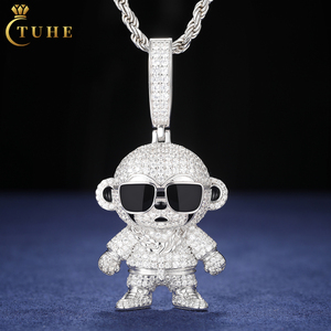 Pendentif singe en moissanite micro-pavée, haute qualité, plaqué or blanc S925, émail, bijoux glacés, collier de dessin animé - Product Image 1
