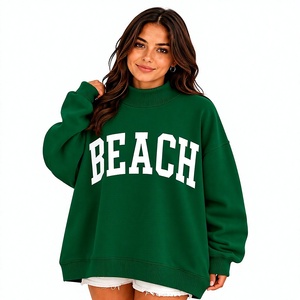 Sweat-shirt ample à col montant et épaules tombantes pour femme, en tissu polaire respirant, avec logo brodé personnalisé, service OEM disponible - Product Image 1
