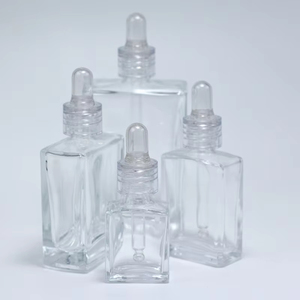 Flat square Rectangle Luxury 15ml 30ml 50ml 100ml Glass <b>Dropper</b> <b>Bottles</b> with Crystal clear Collar for Serum Essential Oil - Product Image 2