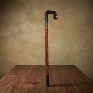 Polished Wooden Carved Antique Imitation Eco-Friendly Walking <b>Stick</b> in Brown and Black Made in India for Elderly Women and Men - Product Image 2